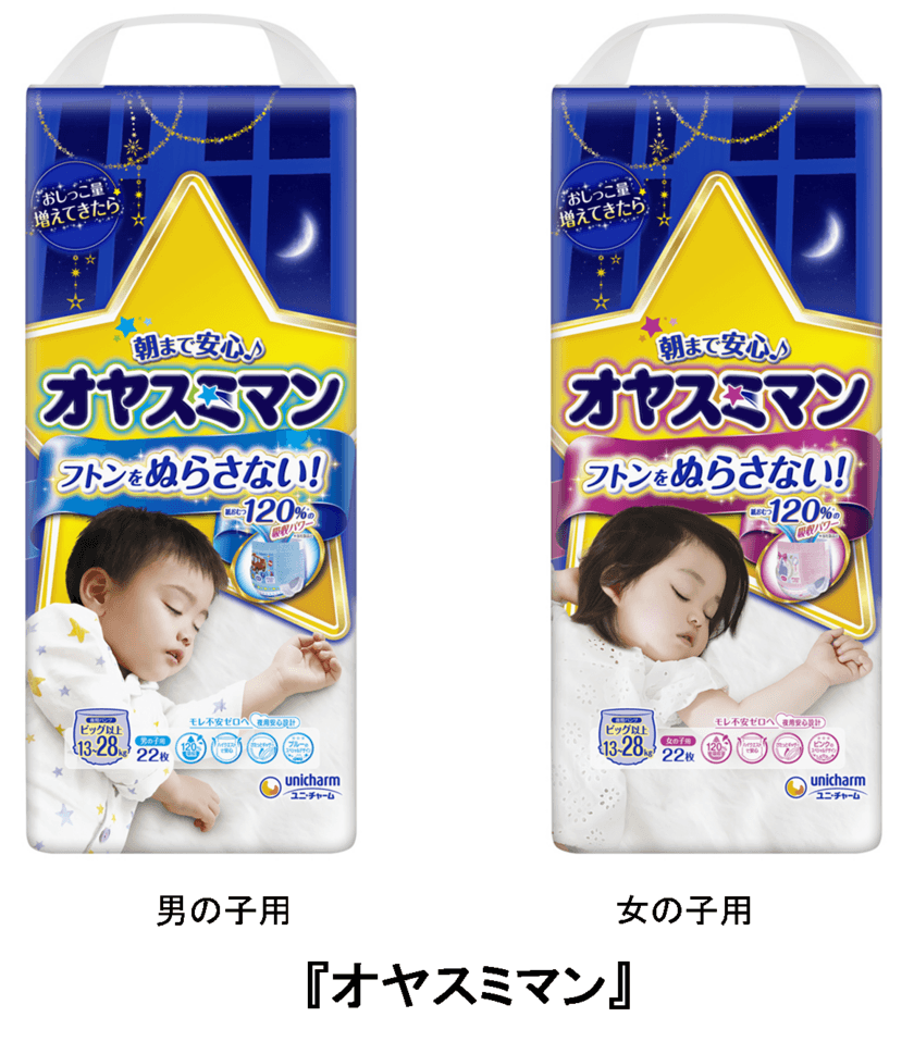 男の子・女の子、それぞれに特別カラー採用　
夜専用パンツ『オヤスミマン』スペシャルデザイン
　2019年11月中旬より全国で順次発売