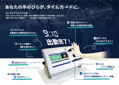 手のひら静脈認証式勤怠管理システム「コレクトタイムナビ」