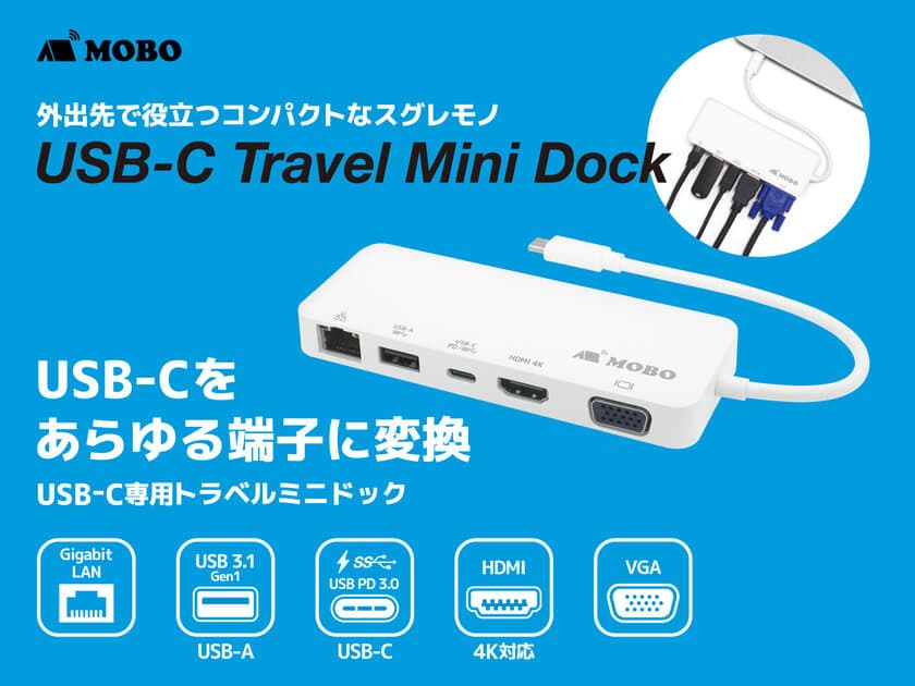 2in1タブレットやノートパソコンのコネクタ不足を解消　
USB-Cミニドッキングステーション
「USB-C Travel Mini Dock」を発売