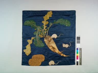 3. 袱紗 紺繻子地鼠大根米俵模様