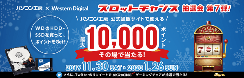 パソコン工房&ウエスタンデジタル コラボ企画
その場で当たるスロットチャンス抽選会 第7弾を開催！