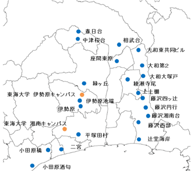 東海大学のキャンパスと公社の賃貸住宅の分布図