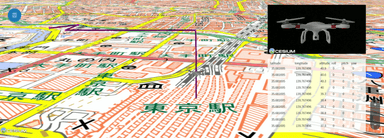 京セラの通信機器を活用したドローンの安全航行と航路監視画面のイメージ