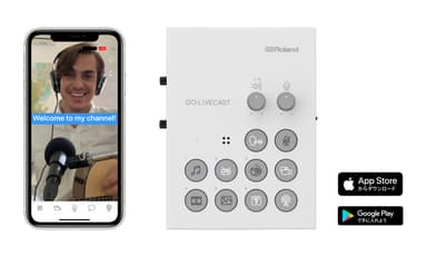 『GO:LIVECAST』(左：アプリ画面イメージ、右：コントローラー)