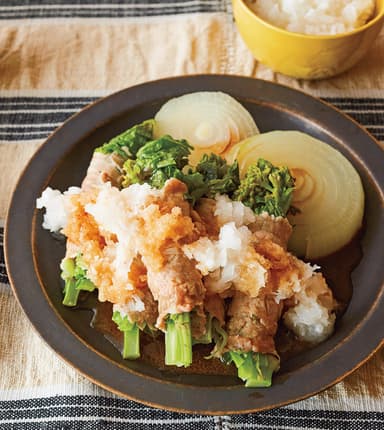 菜の花肉巻きのおろしのっけ