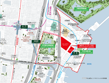 東京ポートシティ竹芝の位置・竹芝地区エリアマネジメントの対象範囲