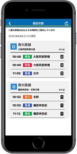 列車出発案内表示画面