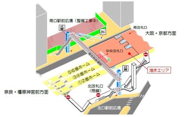 中央改札口への通行ルート