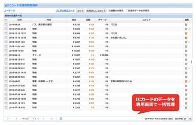 ICカードのデータを専用画面で一括管理