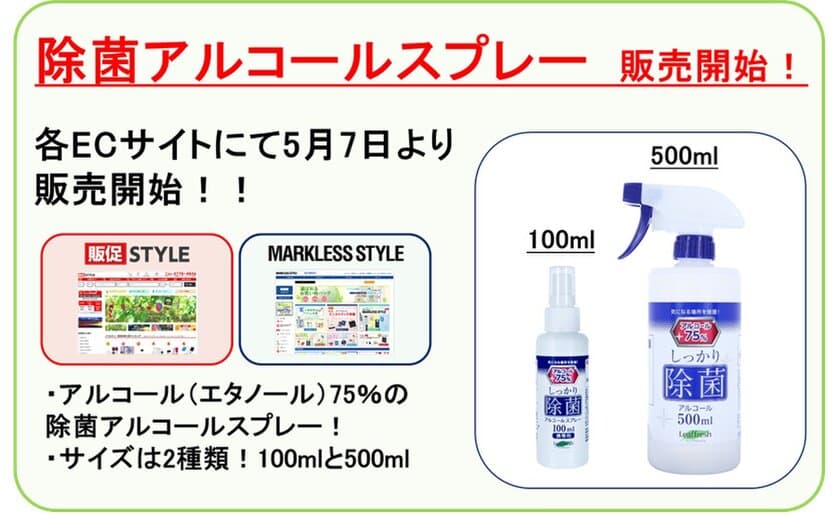 新型コロナウイルス対策製品「除菌アルコールスプレー」
取り扱い開始に関するお知らせ
