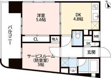 1DK+Sタイプ間取り図