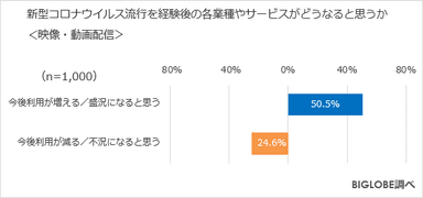 新型コロナウイルス流行を経験後の各業種やサービスがどうなると思うか＜映像・動画配信＞