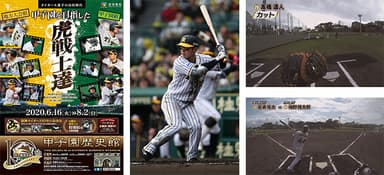 左から）＜企画展ポスター＞、＜開星高校で甲子園に出場した糸原選手＞、＜投球体感映像・審判カメラ映像＞