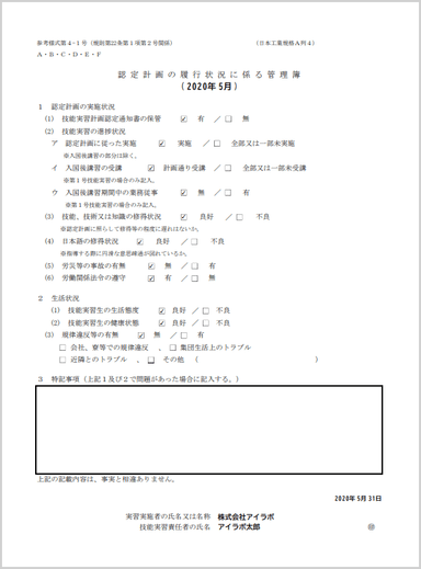 認定計画の履行状況に係る管理簿