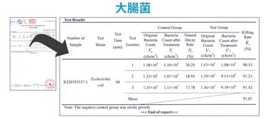 UVC Air「専門機関の試験データ」大腸菌