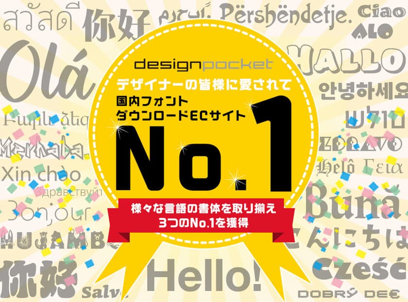 「デザインポケット」が国内フォントダウンロードECサイトで
No.1を獲得。Monotype社から新たに約2万点を販売開始、
様々な言語の書体を取り揃え。