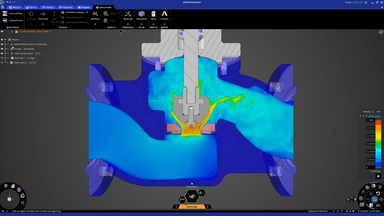 Ansys Discoveryで流量制御弁内部における流体挙動のリアルタイムシミュレーションを実施して、対話的に設計を調査