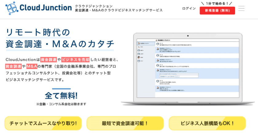 リモート時代の資金調達・M&Aのためのチャット型
ビジネスマッチングプラットフォーム「CloudJunction」を
株式会社エムライズが10月1日にリリース