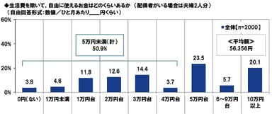 生活費を除いて、自由に使えるお金はどのくらいあるか