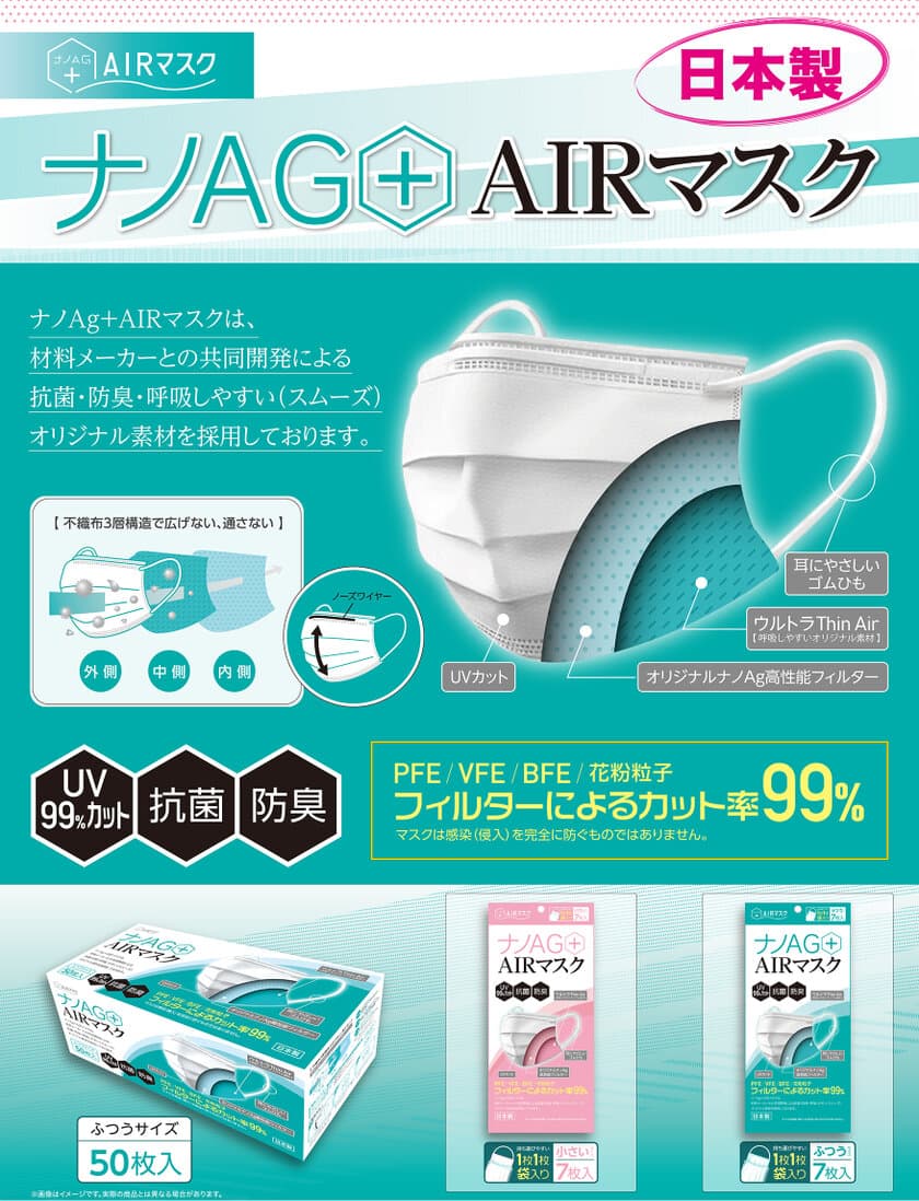 【恵安・三光共同開発】高性能ナノAGフィルター採用　
日本製マスク「ナノAG＋AIRマスク」、
8月31日より追加公開が決定