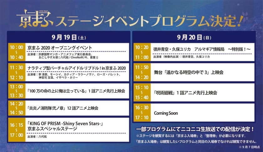 西日本最大級のマンガ・アニメのイベント
『京都国際マンガ・アニメフェア 2020』の
ステージイベントプログラムを発表！