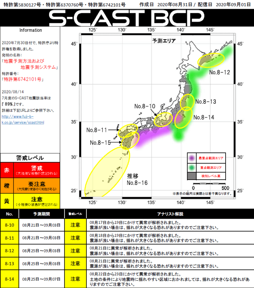 防災月間につき、地震予測情報「S-CAST」の無償お試し配信を開始
　～新型コロナ流行中の巨大地震から命を守る防災対策～