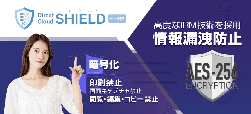 ダイレクトクラウド、DirectCloud-SHIELD β版リリース！
機微情報の自動検知および暗号化機能で
機密情報のファイル共有遂行を支援