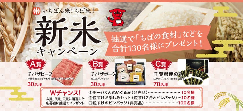 おいしいお米を食べよう。抽選でちばの特産品が当たる
「いちばん米！ちば米！新米キャンペーン」を
2020年10月31日(土)まで開催