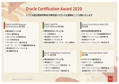 「Oracle Certification Award 2020」受賞結果