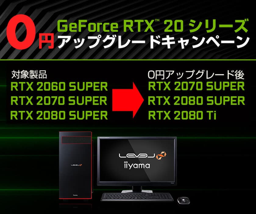 「iiyama PC」ブランドより、『NVIDIA(R) GeForce 
RTX(TM) 20 シリーズ 0円アップグレードキャンペーン』
を対象のBTOデスクトップパソコンにて開始！