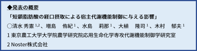 短鎖脂肪酸の摂取で肥満が抑制されることを明らかに　
NOSTER、第20回日本抗加齢医学会総会において優秀演題賞受賞