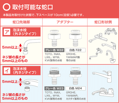 取付け可能な蛇口