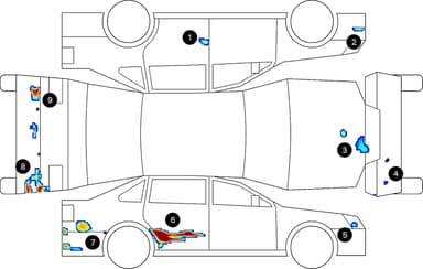 損傷箇所を表した車両展開図の自動作成