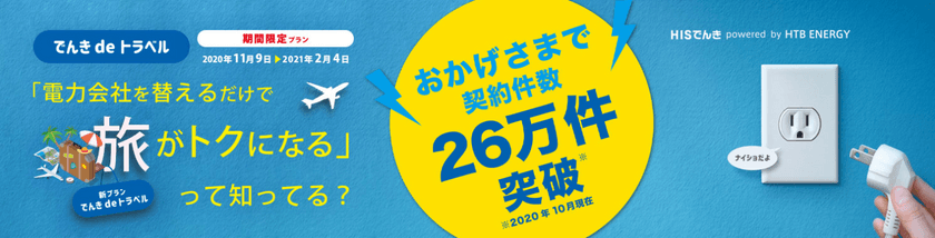 HTBエナジー×HIS 共同企画　
新電気料金プラン「でんきdeトラベル」受付開始　
電力会社を替えるだけで毎年HISの旅がおトクに