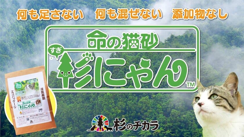 猫と飼い主と地球に優しい100％天然素材の猫砂『杉にゃん』、
Makuakeにてプロジェクト開始1時間で目標金額を達成