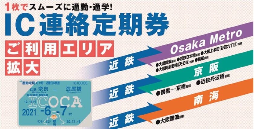 ＩＣ連絡定期券ご利用エリアの拡大について
～ＩＣＯＣＡ連絡定期券1枚でスムーズに通勤・通学！～