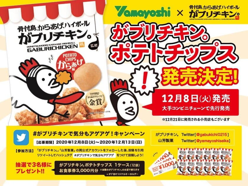 9年連続金賞受賞のからあげを再現！
「がブリチキン。ポテトチップス からあげ味」
12月8日より販売スタート