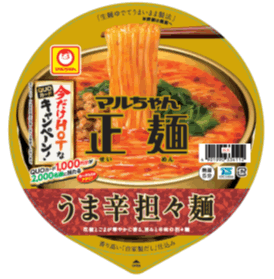 マルちゃん正麺　カップ　うま辛担々麺