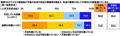 新型コロナウイルス感染症の今後の状況や会社の業績等を踏まえ、自身の雇用に対して不安をどの程度感じているか【人手不足状況別】