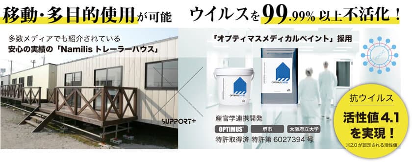 災害時やコロナ患者の収容・待機スペースとして利用できる
“完全抗菌仕様のトレーラーハウス”の展開を開始