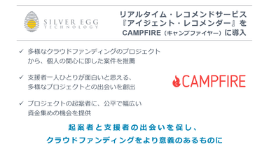 AI搭載レコメンドサービス「アイジェント・レコメンダー」をクラウドファンディング「CAMPFIRE」に導入