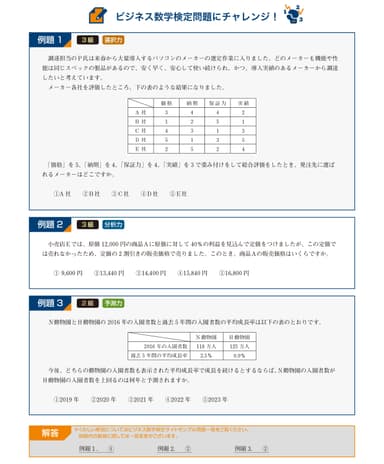 「ビジネス数学検定」サンプル問題