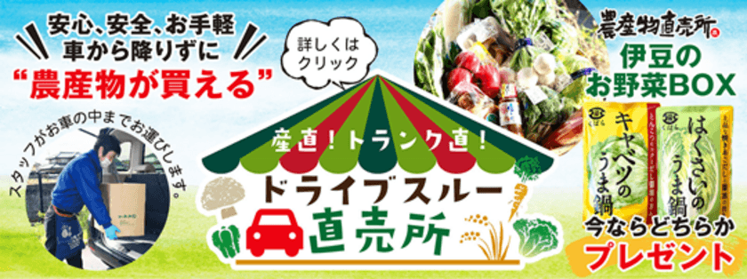 農産物直売所「伊豆・村の駅」にて
地元農産物のドライブスルー販売を開始！