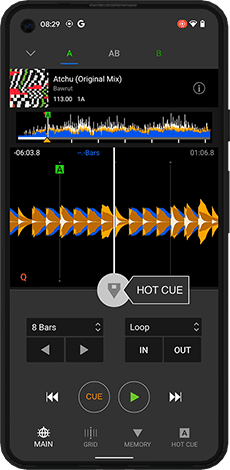 限られたモバイルの画面内でも快適で効率的なDJ準備を実現する新機能(QUICK CUE)