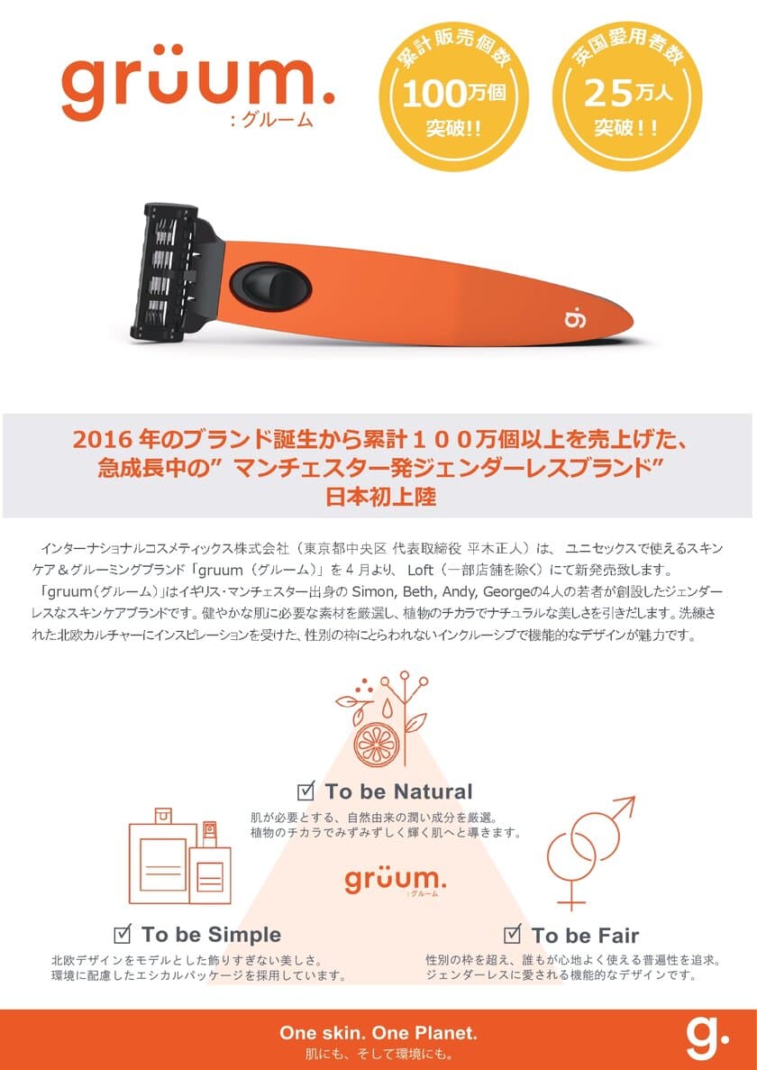 誕生から累計100万個以上を売上げた
急成長中のスキンケアブランド「gruum」が日本初上陸　
4月よりLoftにて新発売