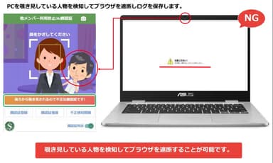 PCを覗き見している人物を検知してブラウザを遮断しログを保存