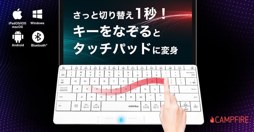 “斬新なギミック”キートップがタッチパッドに変化する、
マルチデバイス対応・英語配列のBluetoothキーボード
「mokibo」の先行販売を2021年5月7日まで実施