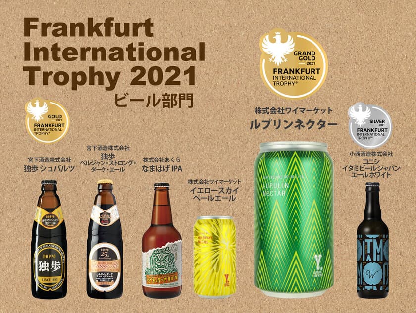 「フランクフルト・インターナショナル・トロフィー 2021」
ビール部門で「ルプリンネクター」(株式会社ワイマーケット)が
最高金賞受賞！