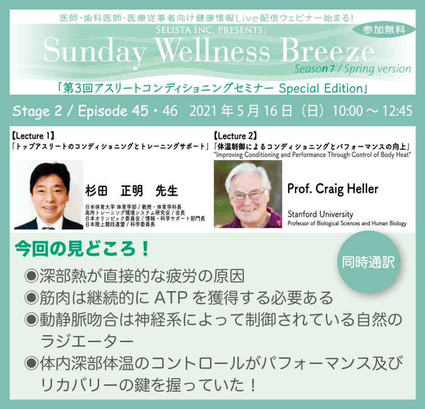 ＜無料オンラインウェビナー＞
『第3回アスリートコンディショニングセミナー』
2021年5月16日(日)朝10時開催