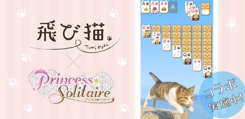 「飛び猫」と「プリンセス＊ソリティア」がコラボ開始！
～かわいい猫写真×ゲームアプリでおうち時間の癒し200％！～